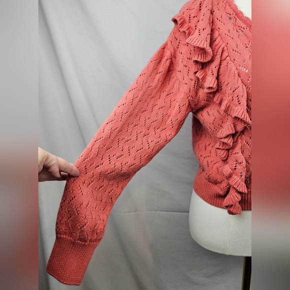 Marc New York Womens Knit Ruffle Sweater Faded Rose S Coquette Feminine‎ Boho - Picture 4 of 6